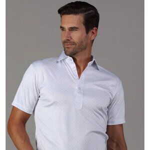 Collars & Co. Mens White Polka Dot Dress PREPPY Collar Polo Shirt XL Lightweight